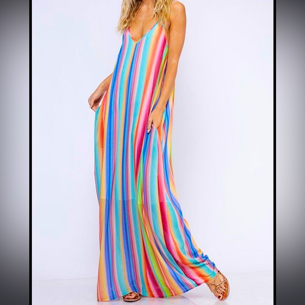 Fantastic Fawn rainbow stripe maxi dress